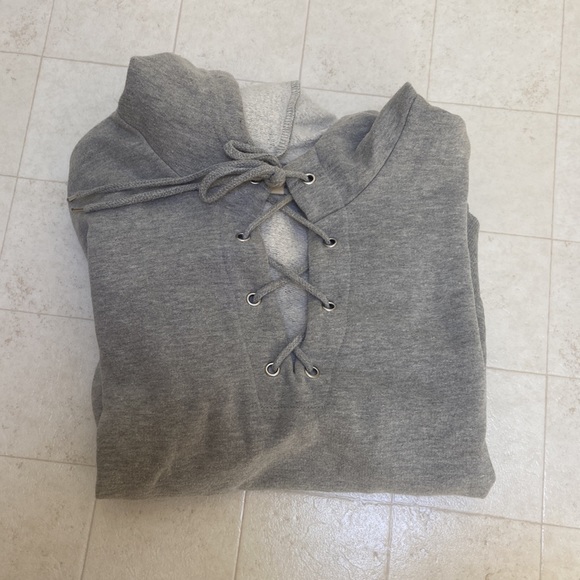 Cropped Lace up Hoodie - Picture 2 of 2